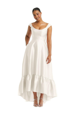 Alfred Sung Ivory D837 High Low Ruffle Hem Gown